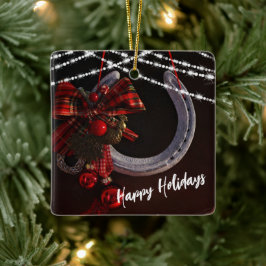 ハッピンパーソナライズされたグホリデーズホースシュークリスマス セラミックオーナメント