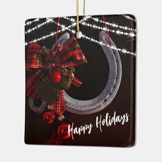 ハッピンパーソナライズされたグホリデーズホースシュークリスマス セラミックオーナメント (左)