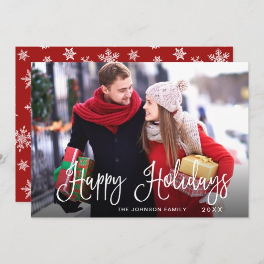 ハッピンモダングホリデー写真クリスマスグリーティング シーズンカード (正面/裏面)