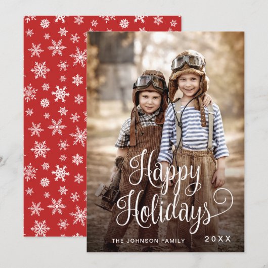 ハッピンモダングホリデー写真クリスマスグリーティング シーズンカード (正面/裏面)