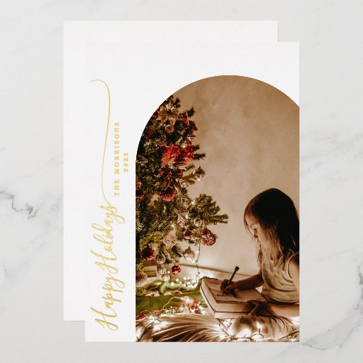 ハッピンモダングホリデー2 – 写真クリスマス 箔シーズンカード (正面/裏面)