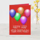 ハッピーうるう年誕生日!赤いカラフルバルーン カード (黄色い花)