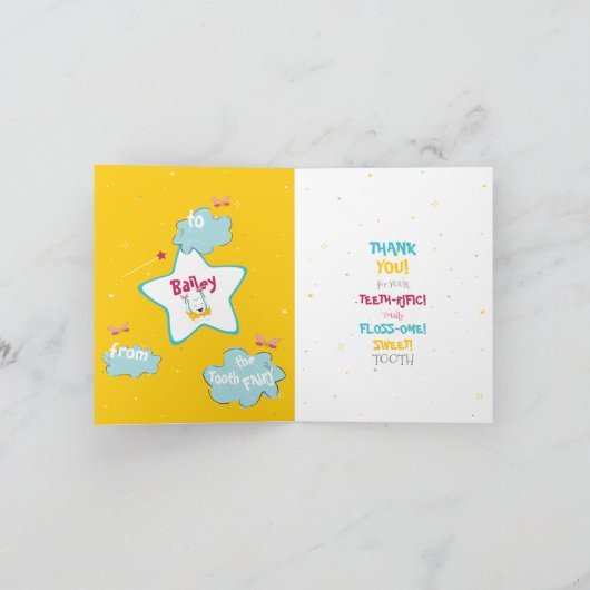 ハッピーおもしろいかわいい歯の妖精パーソナライズされたありがとう カード (内部)