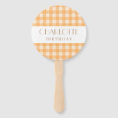 ハッピーおもしろいオレンジのギンガムプレイド誕生日チェック ハンドファン (裏面)