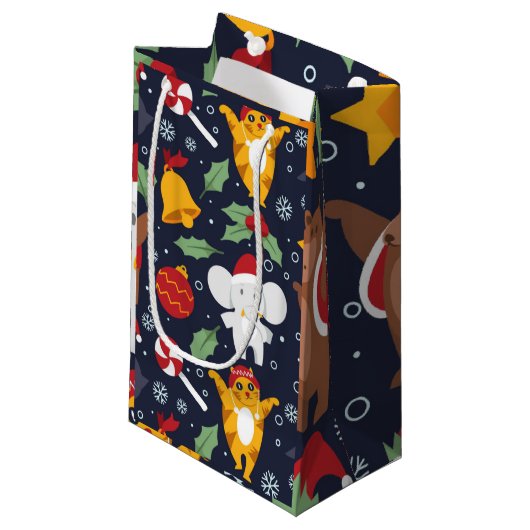 ハッピーおもしろいクリスマスパターン スモールペーパーバッグ (正面アングル)