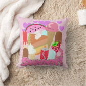 ハッピーおもしろいフードスイーツラブデザートカートマンガ クッション (ブランケット)
