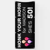 ハッピーおもしろい50誕生日ホンクユアホーンアウトドア 横断幕 (縦)