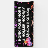 ハッピーおもしろい50th誕生日ホンクユアホーンネーム 横断幕 (縦)