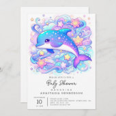 ハッピーお洒落ドルフィンベビーシャワー 招待状 (正面/裏面)