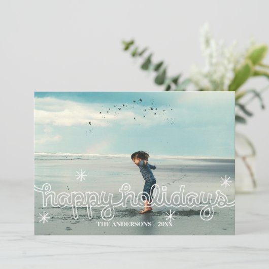 ハッピーお洒落ホリデーズスノーフレークスフォトカード シーズンカード (スタンド正面)