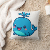 ハッピーかわいいホエールステッカー – かわいい海フレンド クッション (ブランケット)