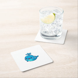 ハッピーかわいいホエールステッカー – かわいい海フレンド スクエアペーパーコースター