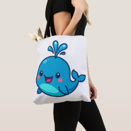 ハッピーかわいいホエールステッカー – かわいい海フレンド トートバッグ