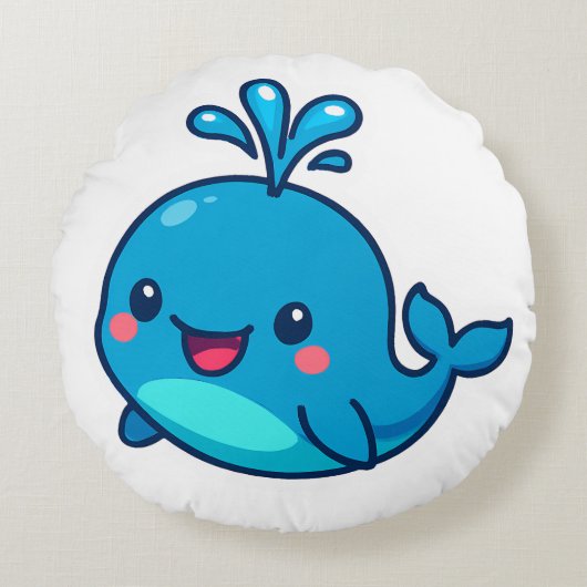 ハッピーかわいいホエールステッカー – かわいい海フレンド ラウンドクッション (正面)