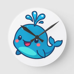 ハッピーかわいいホエールステッカー – かわいい海フレンド ラウンド壁時計