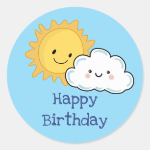 ハッピーかわいい太陽と雲の誕生日 ラウンドシール
