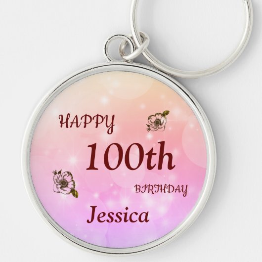 ハッピーかわいらし100誕生日パーソナライズされた キーホルダー (正面)