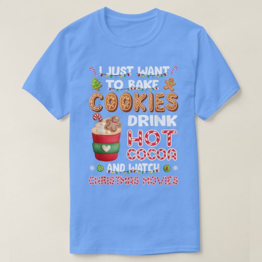ハッピーすてきクッキーホットココアおもしろいクリスマス Tシャツ (デザイン正面)