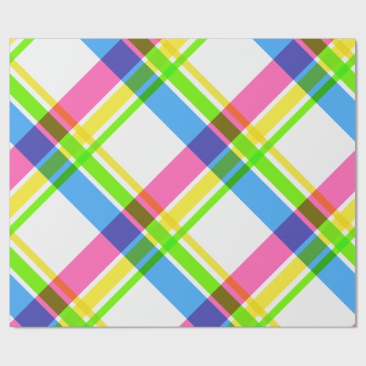 ハッピーと明るい格子状のラッピング紙 ラッピングペーパー (フラット)