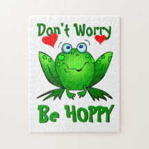 ハッピーなカエルとハートのデザイン Don't Worry Be Hoppy