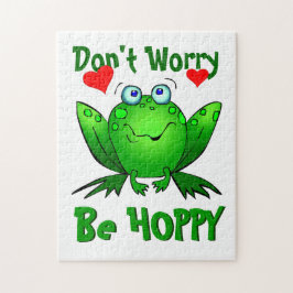 ハッピーなカエルとハートのデザイン Don't Worry Be Hoppy ジグソーパズル
