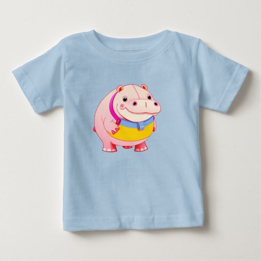 ハッピーなカバのキャラクター ベビーTシャツ (正面)