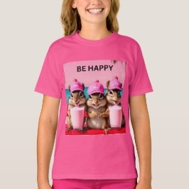 ハッピーなチップマンクのピンクのイチゴミルクシェイク Tシャツ