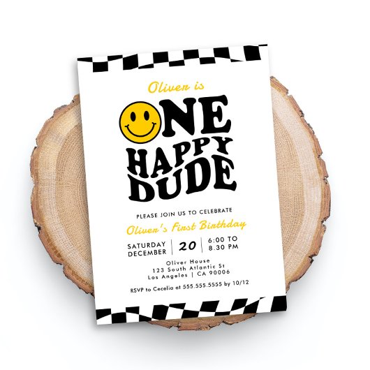 ハッピーなデュードのウェーブプリッピー スマイルボーイ 1歳の誕生日 招待状