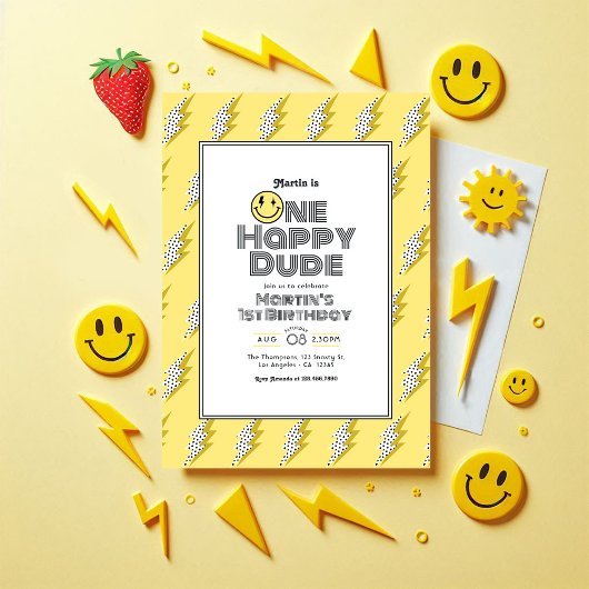 ハッピーなデュードのレトロな1歳の誕生日パーティー 招待状