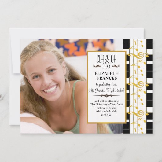 ハッピーなニュース♪ 写真付き卒業おめでとうのご案内 案内状 (正面)