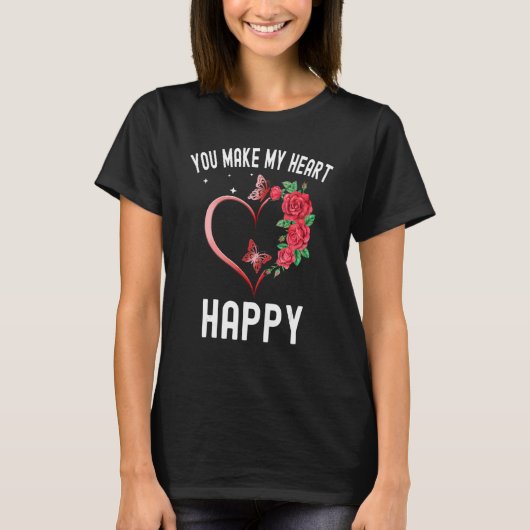 ハッピーなハートのバタフライバレンタイン Tシャツ (正面)