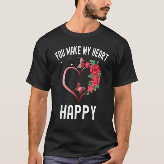 ハッピーなハートバタフライバレンタイン Tシャツ (正面)