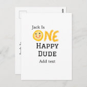 ハッピーなヤツの初めての誕生日おめでとう!黄色のスマイリー ポストカード (正面/裏面)