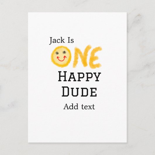 ハッピーなヤツの初めての誕生日おめでとう!黄色のスマイリー ポストカード (正面)