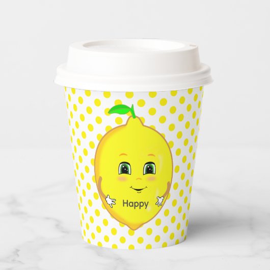 ハッピーなレモンと黄色のドット 紙コップ (正面)
