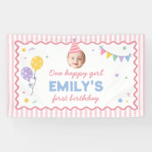 ハッピーな女の子 ピンクのカラフルな1歳の誕生日 横断幕 (横)
