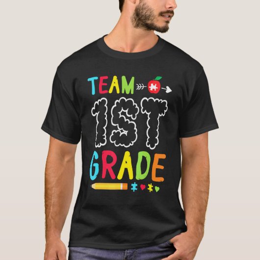 ハッピーな学生、学校に戻ろうチーム 1年生 自閉症 Tシャツ (正面)