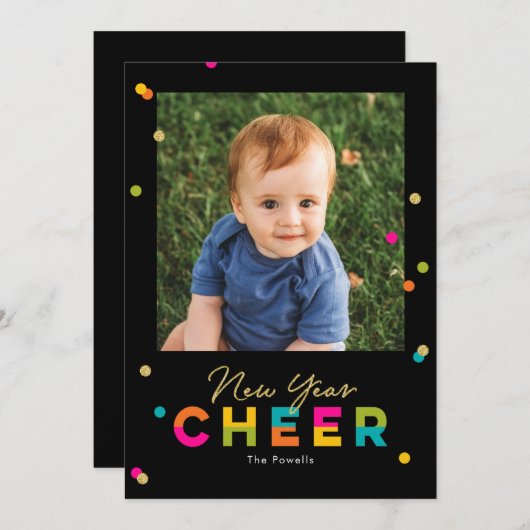 ハッピーな気持ちをカラフルに新年を祝う写真カード シーズンカード (正面/裏面)