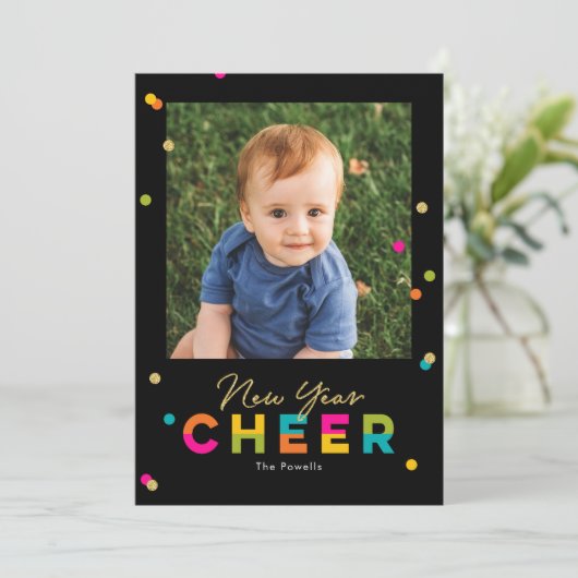 ハッピーな気持ちをカラフルに新年を祝う写真カード シーズンカード (スタンド正面)
