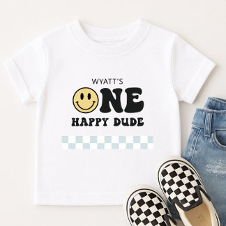 ハッピーな男の子のスマイルマークの1歳の誕生日 トドラーTシャツ