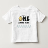 ハッピーな男の子のスマイル顔の1歳の誕生日 トドラーTシャツ (正面)