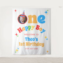 ハッピーな男の子カラフルな1歳の誕生日写真背景