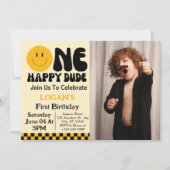 ハッピーな男の子1歳の誕生日写真 招待状 (正面)