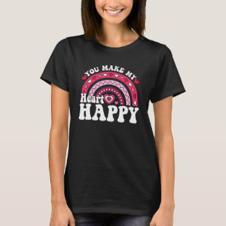 ハッピーな虹色ハート バレンタインギフト あなたが私の心を幸せにしてくれる Tシャツ