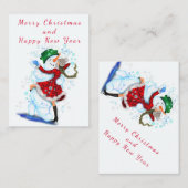 ハッピーな雪だるまと女の子のダンサー クリスマスと新年 ノートカード (正面/裏面)