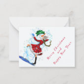 ハッピーな雪だるまと女の子のダンサー クリスマス＆ニューイヤー ノートカード (裏面)
