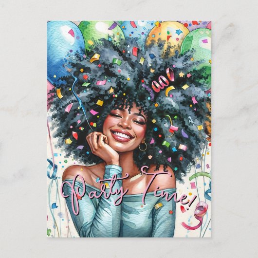 ハッピーな黒人女性パーティータイム ポストカード (正面)