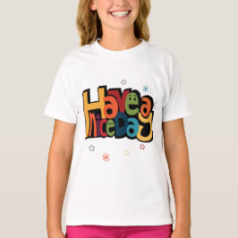 「ハッピーな1日を」レトロカラー子供用Tシャツ Tシャツ