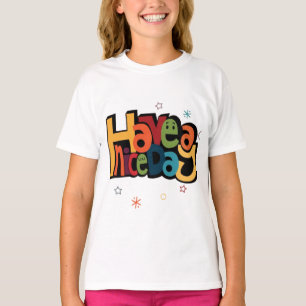「ハッピーな1日を」レトロカラー子供用Tシャツ Tシャツ