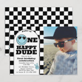 ハッピーな1歳の男の子の誕生日招待状 デザイン 招待状 (正面/裏面)